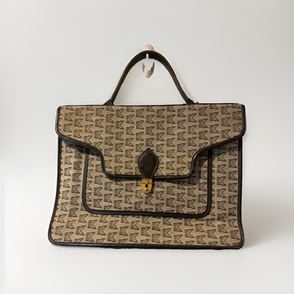 Vintage Briefcase Bag Carry Brown Inside Pockets Top Handle Gold Tone Closure